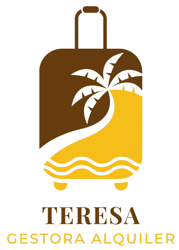 Logo Número de Registro de Alquiler Teresa Gestora Alquiler. Teresa Gestora Alquiler logo with a suitcase and a palm tree, representing vacation rental management.