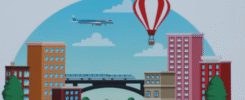 Rua, nrua, nra, registro de alquiler único ventanilla, teresa gestora de alquiler vacacional, colegio de registradores, turismo, vivienda uso turistico, vut, Airbnb, booking. Vbro. Pms. Ilustración de una ciudad con diversos medios de transporte y un globo aerostático, preguntando sobre el Registro de Bienes Muebles. Illustration of a city with various modes of transportation and a hot air balloon, asking about the Register of Movable Property.