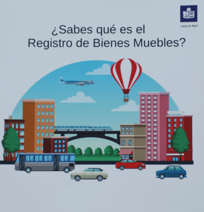 Rua, nrua, nra, registro de alquiler único ventanilla, teresa gestora de alquiler vacacional, colegio de registradores, turismo, vivienda uso turistico, vut, Airbnb, booking. Vbro. Pms. Ilustración de una ciudad con diversos medios de transporte y un globo aerostático, preguntando sobre el Registro de Bienes Muebles. Illustration of a city with various modes of transportation and a hot air balloon, asking about the Register of Movable Property.