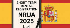 Documento de registro de alquileres de corta duración NRUA 2025 con la bandera de España. Short-term rental registration document NRUA 2025 with the Spanish flag.